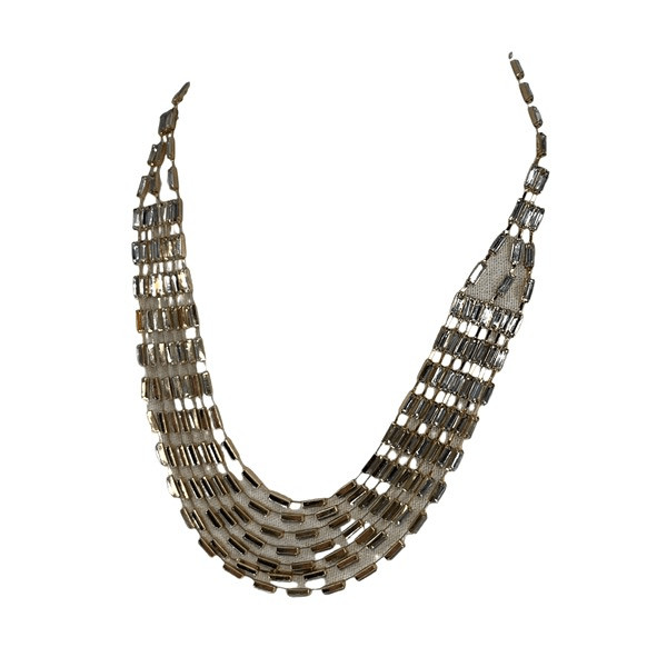 Parfois Womens Crystal Goldtone Multilayered Necklace Gold White NWT