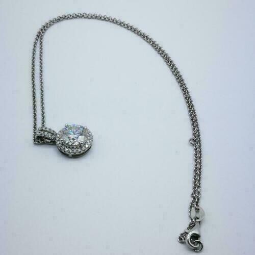 1.50Ct Round Simulated Diamond Halo Beautiful Pendant In 14K White Gold Plated