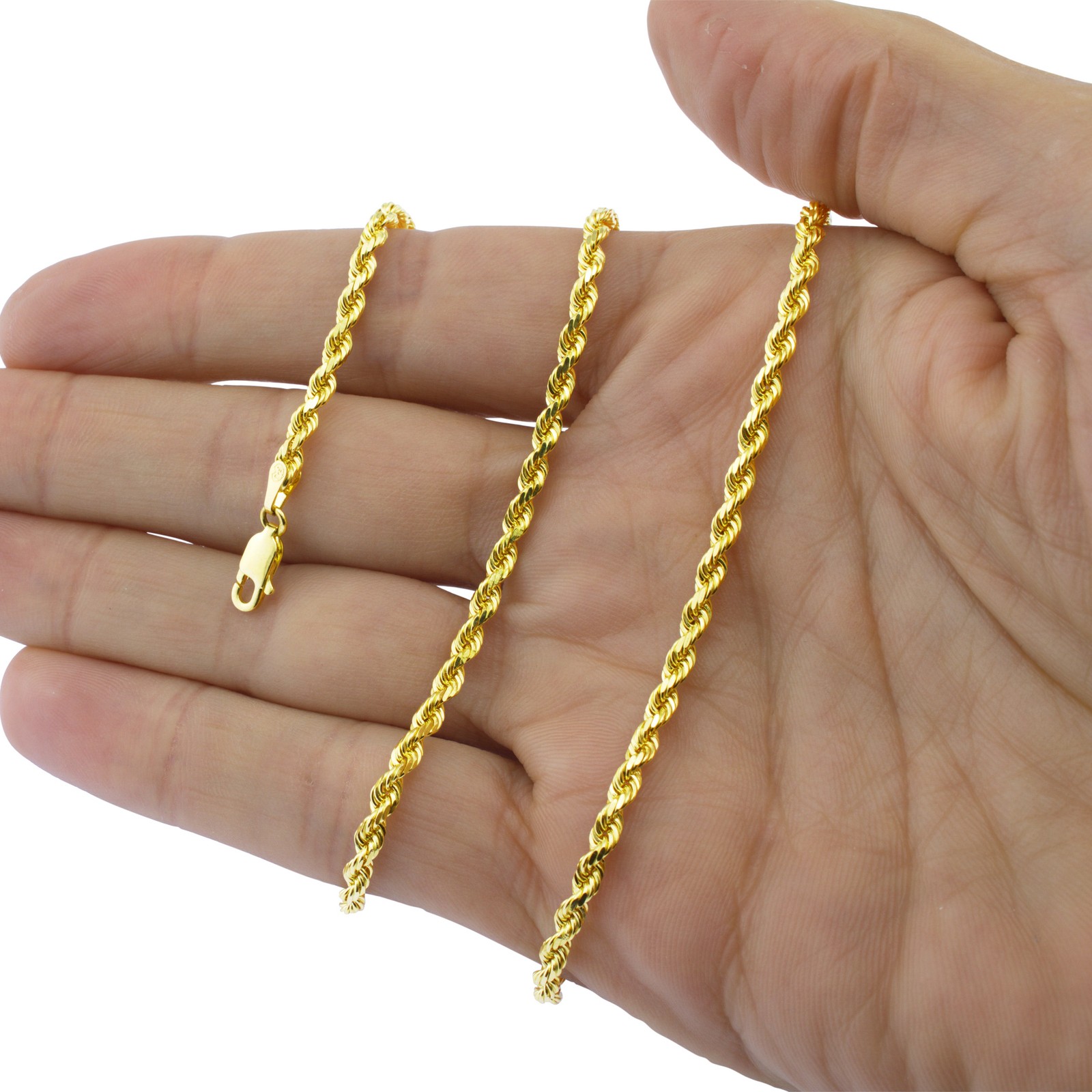 14K Yellow Gold Solid Rope Chain Necklace Bracelet 1mm-10mm Mens Women (7″- 30″)