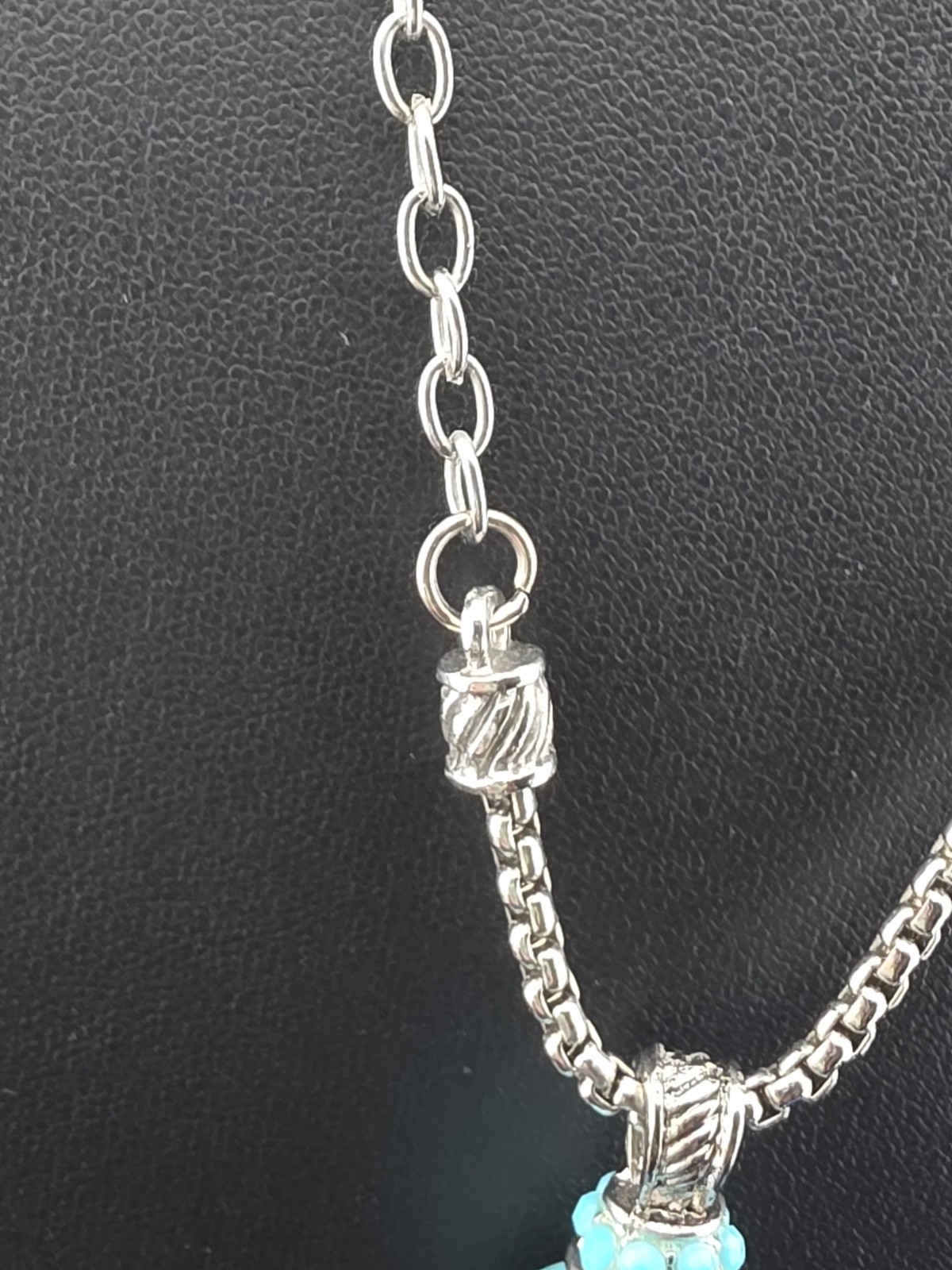 Southwestern Turquoise Tassel Pendant Necklace Heavy Silver Tone 16½” – 19½”
