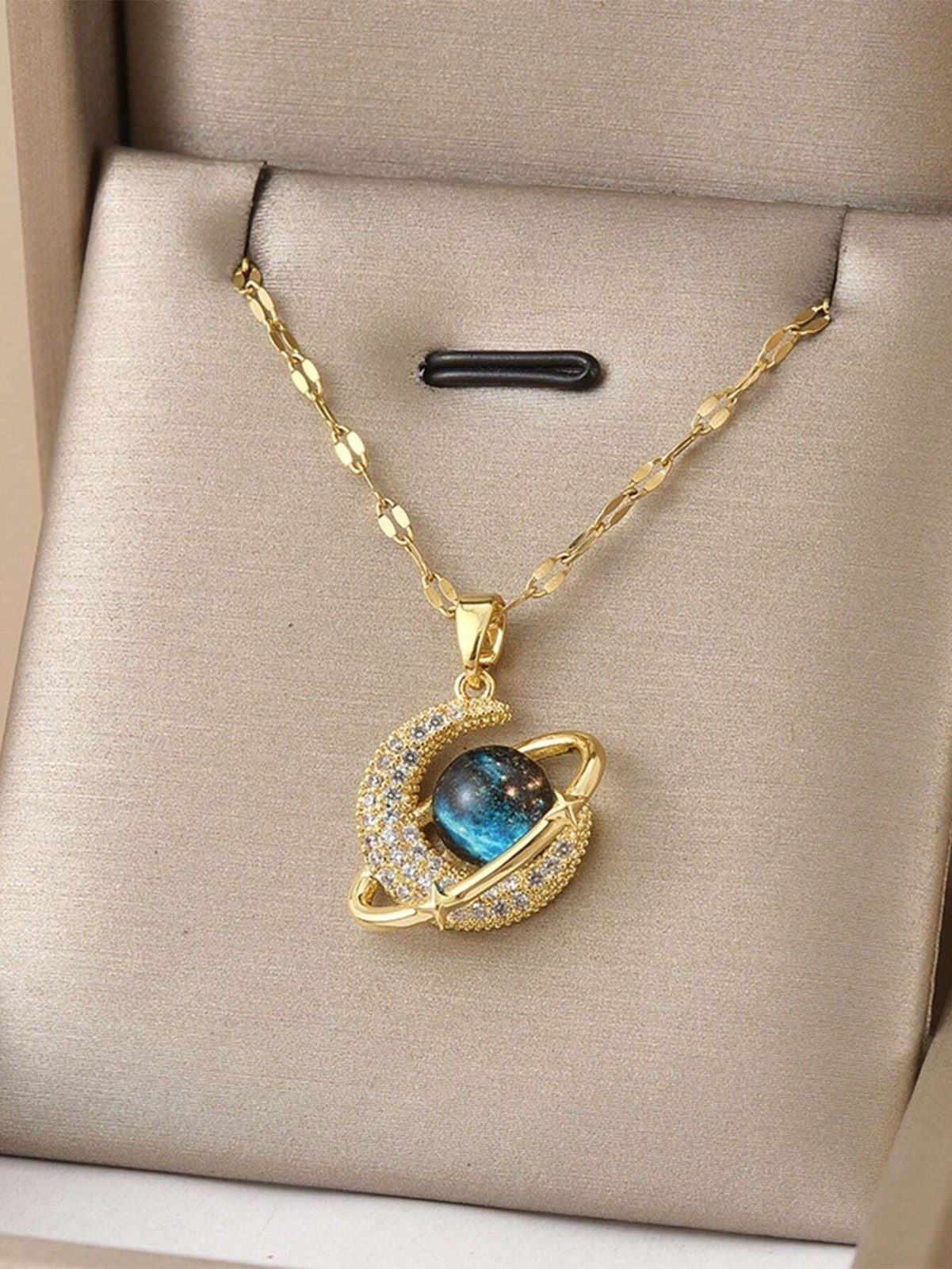 Women’s Necklace Moon Star Pendant Gold Tone Stainless Steel Chain Fashion Gift
