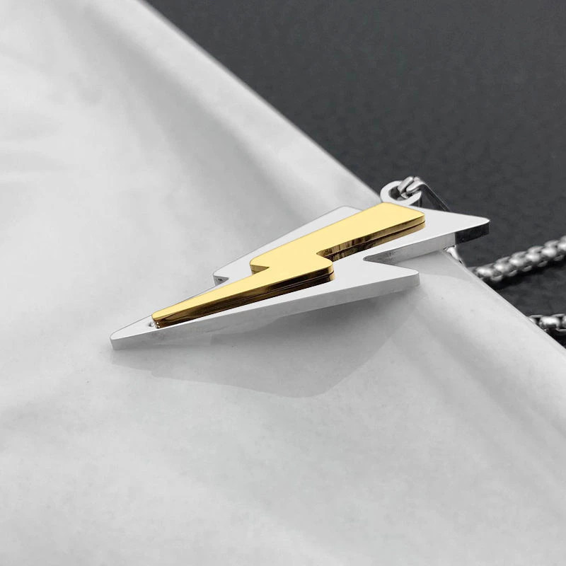 Men’s Fashion Jewelry Silver & Gold Lightning Bolt Pendant Necklace 496