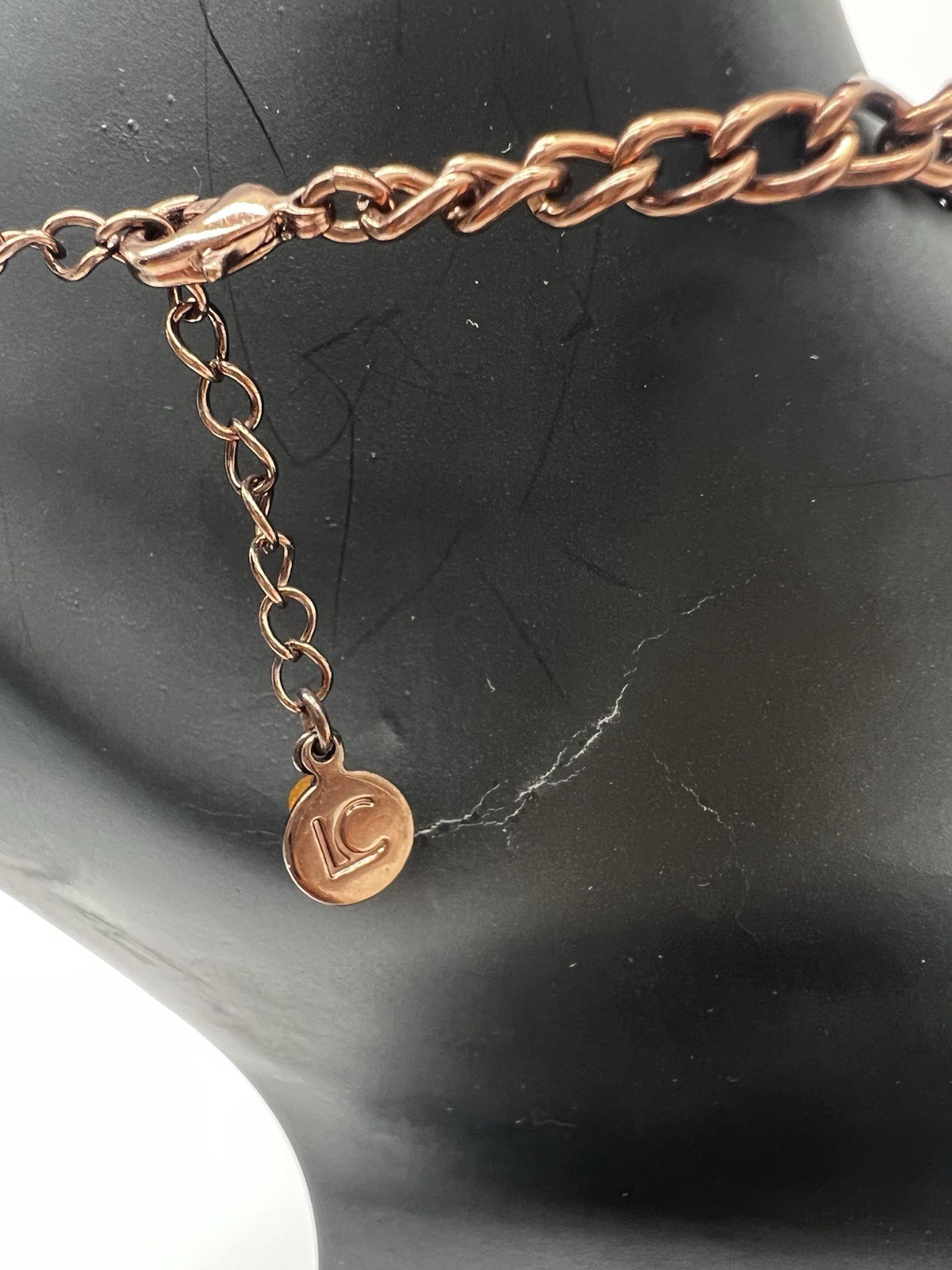 Liz Claiborne Signed Copper Tone Statement Cable Chain Bib Necklace Adjustable