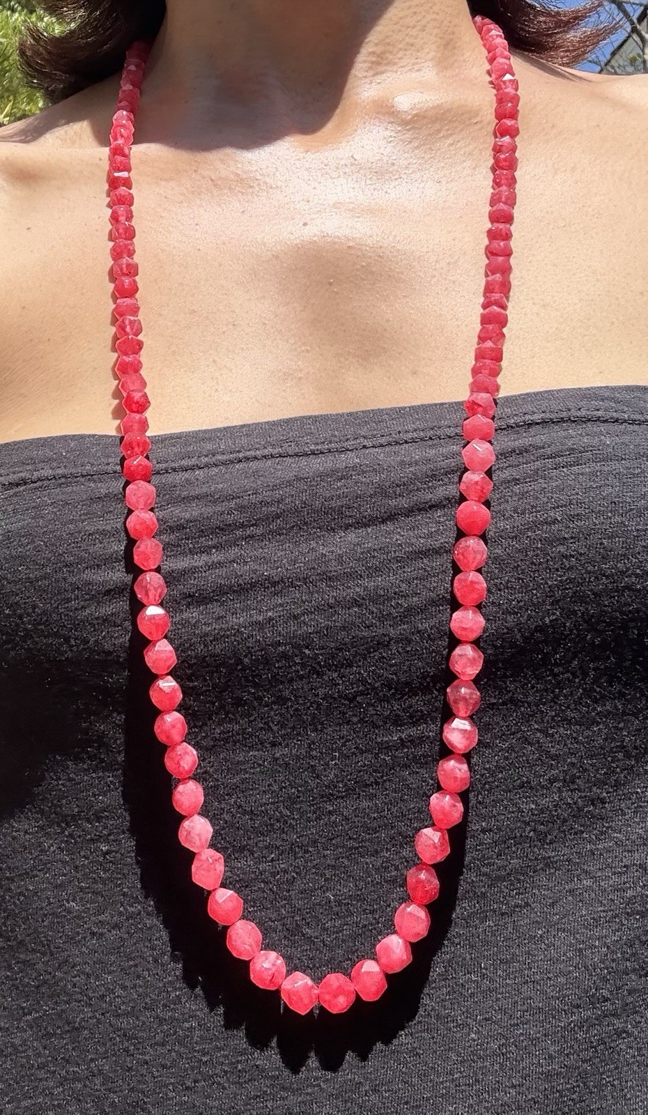 Pink Plastic Round Beaded Necklace, Ball/Bead Chain, Adjustable