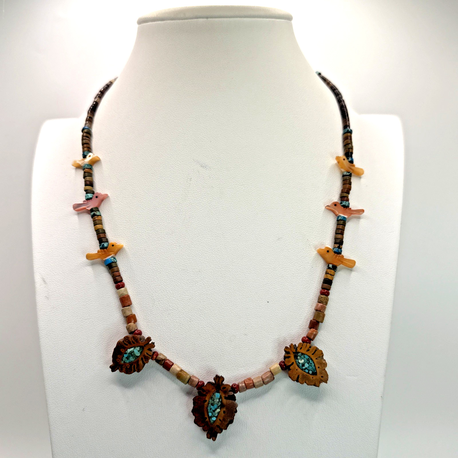 Handmade Southwestern Theme BOHO Natural Stone Fashion Statement Necklace 20”