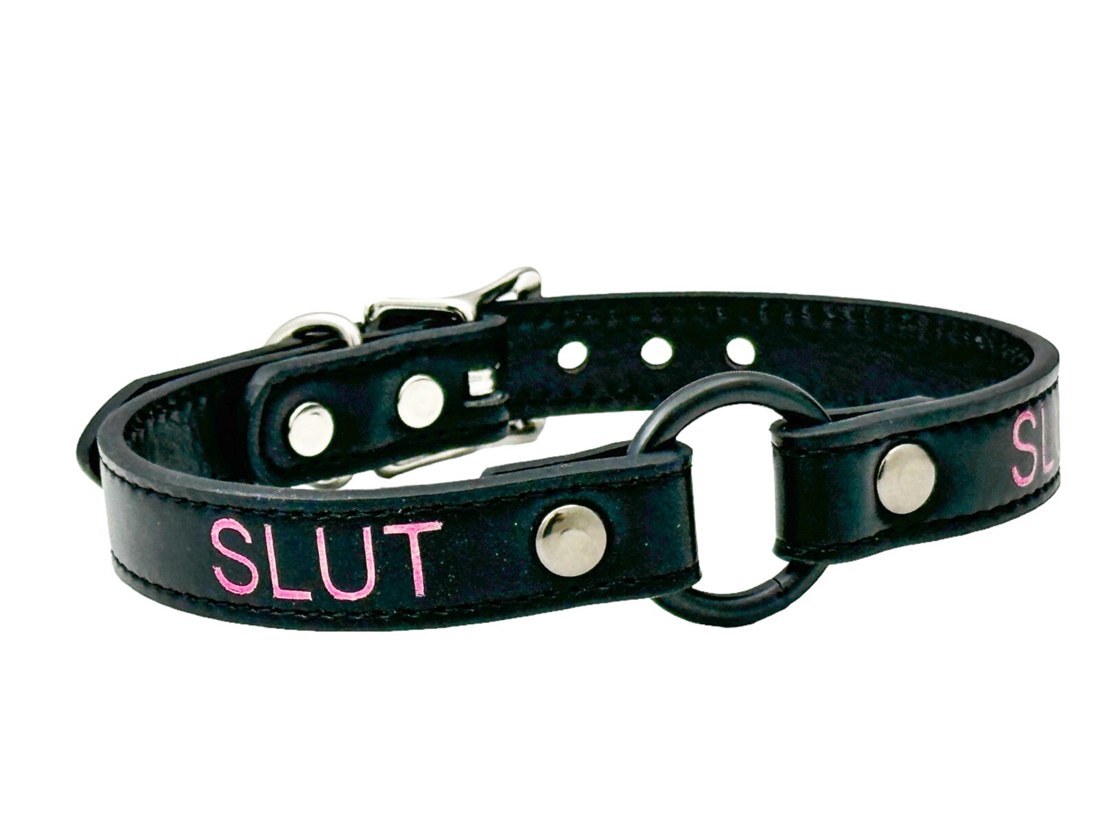 Name Black Ring Choker BDSM Collar Vegan Leather Necklace O Ring Fetish Ball