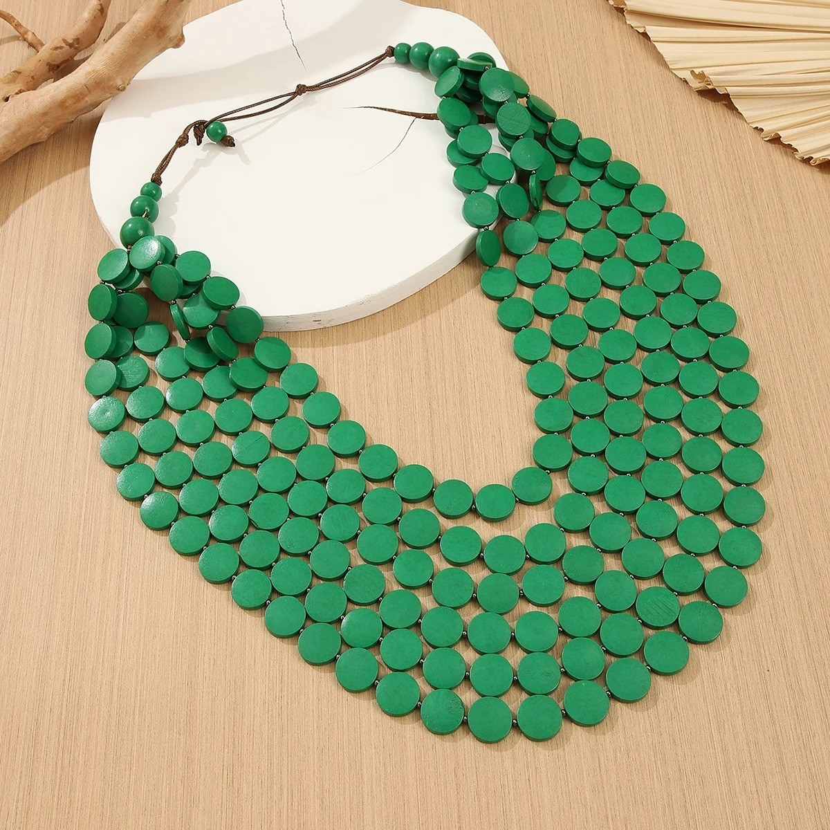 Handmade Geometric Wooden Bead Multilayer Necklace Vacation Party Jewelry