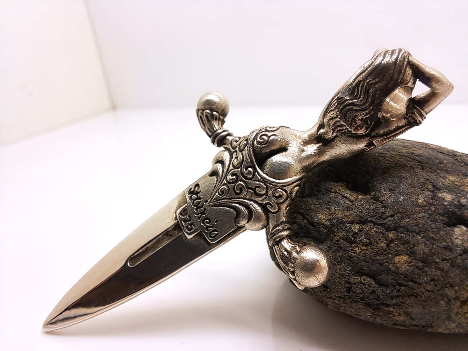 925 Sterling Silver Dagger Pendant – Gothic Fantasy Sword Female Figure Pendant