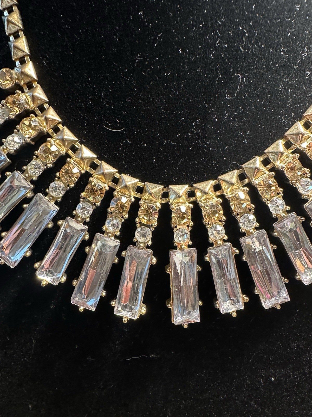 Cara New York Necklace Stunning Choker Goldtone W Mirrored Rhinestones Adjust.