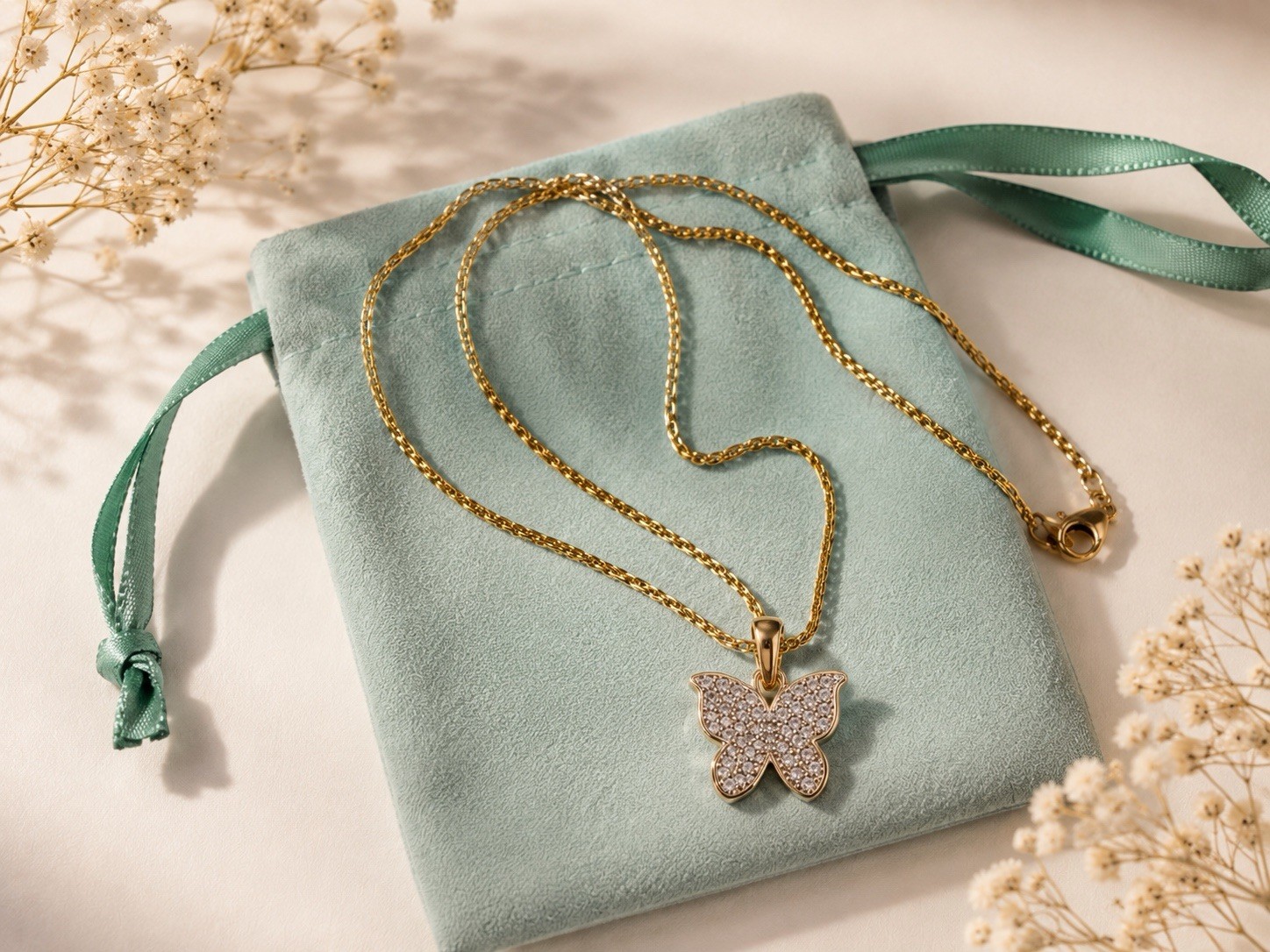 Butterfly Necklace Gold Tone Crystal Pendant