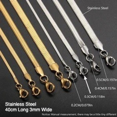 Stainless Steel Herringbone Snake Chain Necklace 3mm 40cm Flat Liquid Link