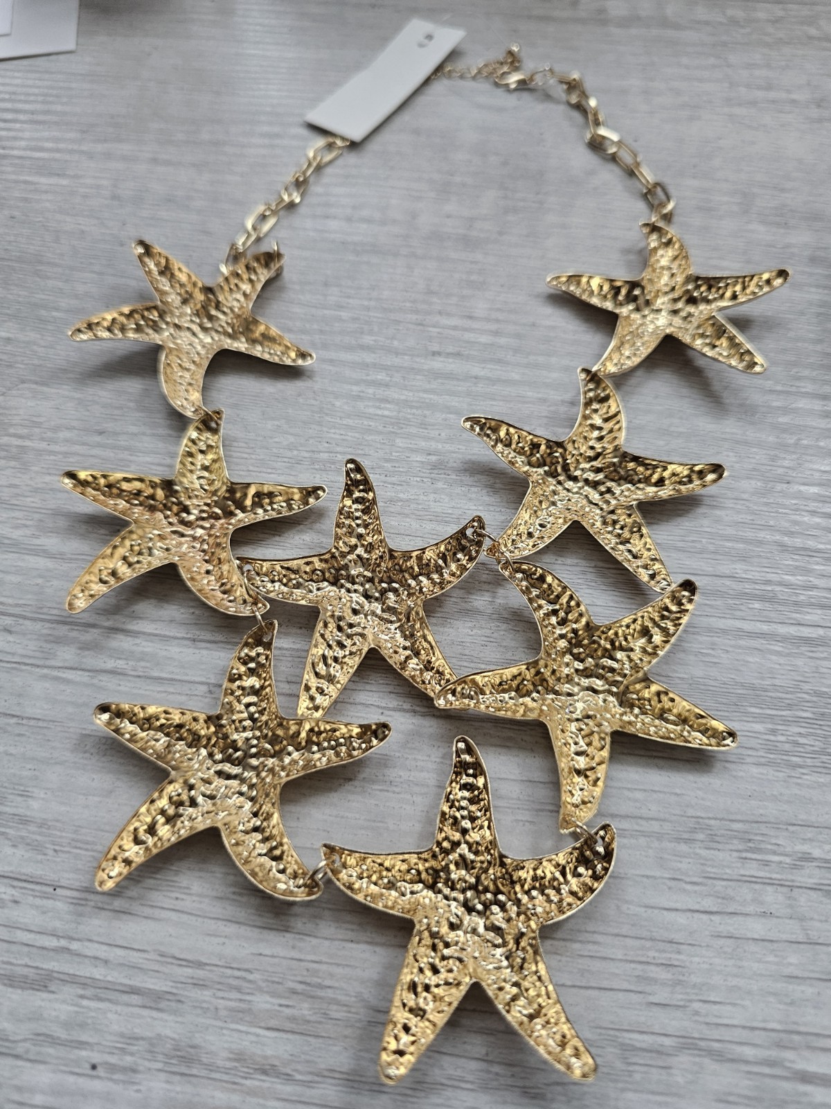 Gold Starfish Charm Statement Necklace, Adjustable Cable Chain, Lobster