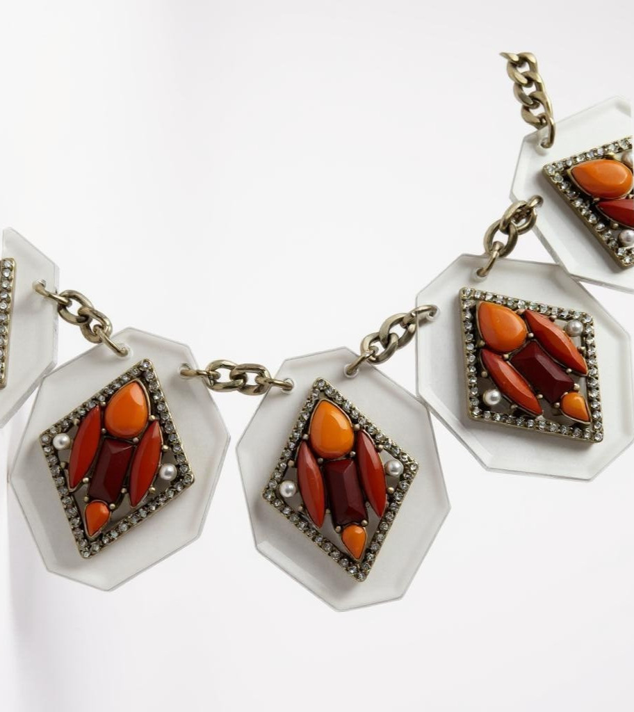 J.CREW NWT Gold Tone Crystal Lucite Cluster Statement Necklace