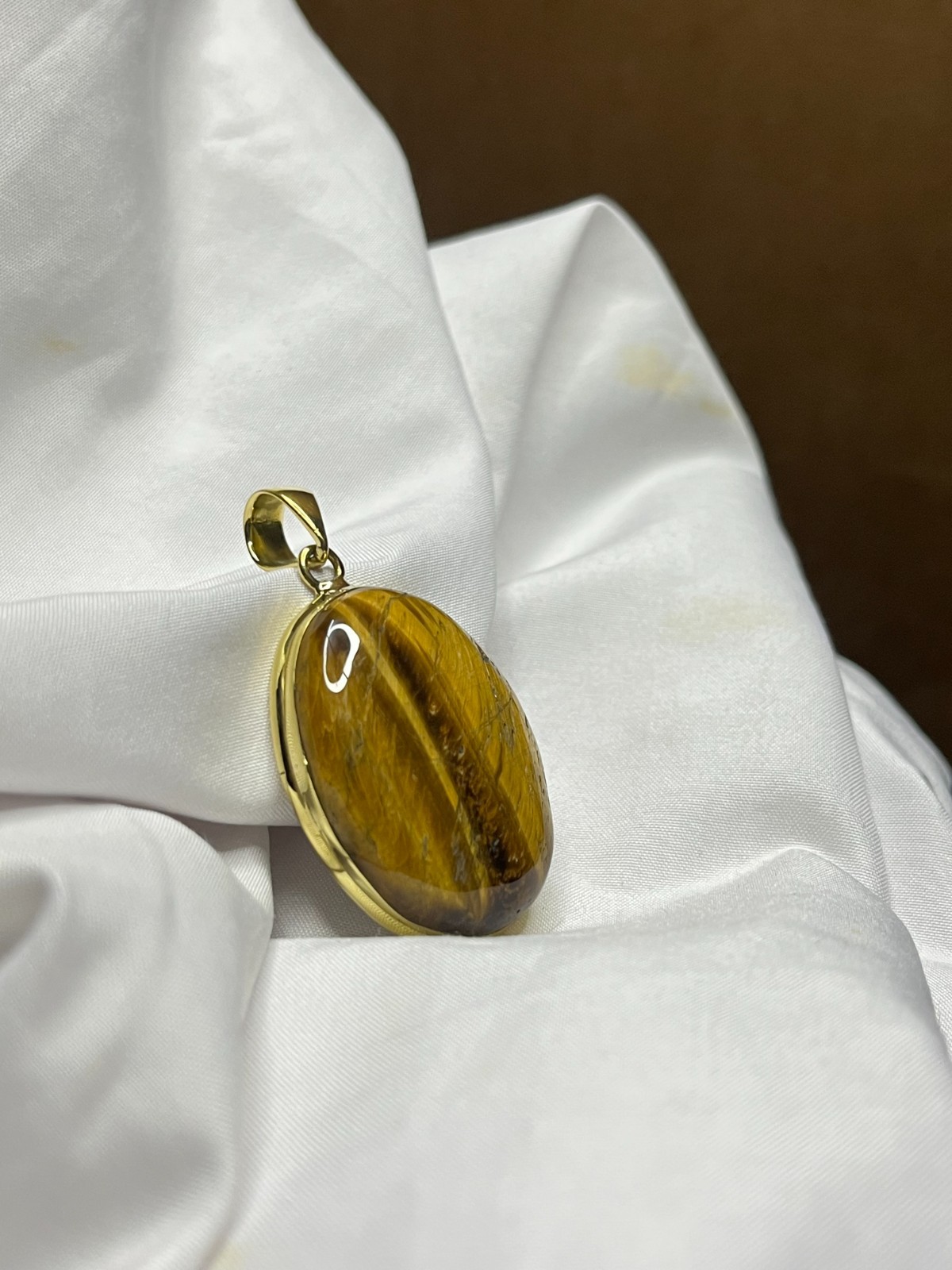 Tiger Eye Gemstone Pendant 925 Silver Yellow Plated WholesaleJewelry Lots
