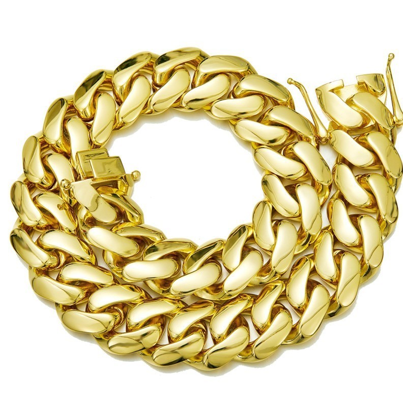 10-22MM Stainless Steel 18K GP Miami Hip Hop Cuban Chain Necklace Bracelet