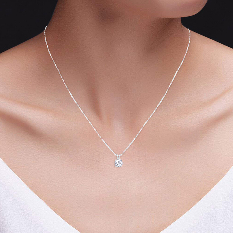 1 Ct Simulated Diamond Solitaire Pendant Necklace 14k White Gold Plated Silver