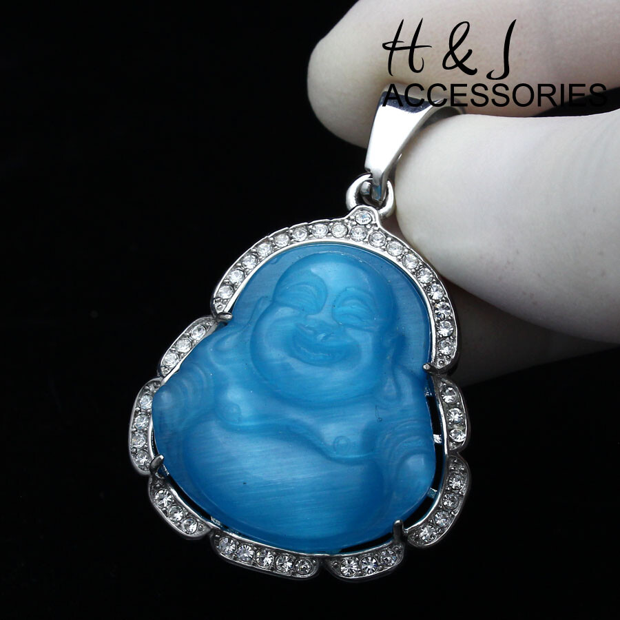 18″-36″Stainless Steel 3mm Silver Box Chain Light Blue Rhinestone Pendant*AP117