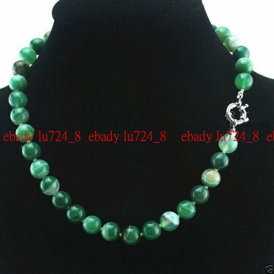 6/8/10/12mm Exquisite Fashion Green Striped Agate Round Gems Beads Necklace 20″