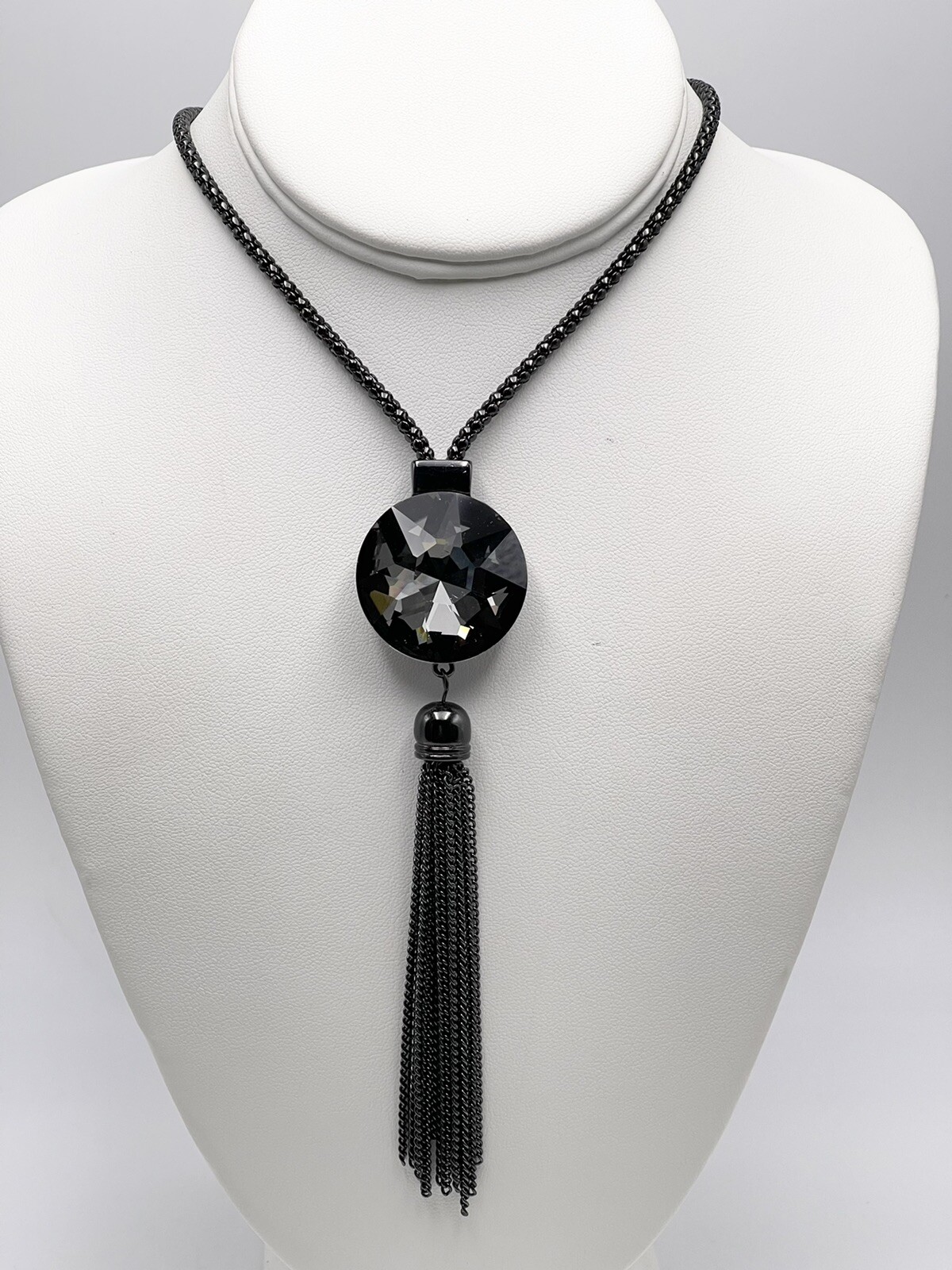 Necklace Cara NY Fashion Chain Tassels Glass Gunmetal Color 24” Chain