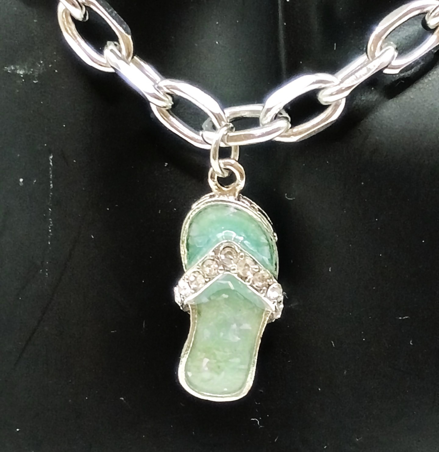 Flip Flop Necklace w/Rhinestone Strap | 316L Surgical Stainless Steel | Sea Blue