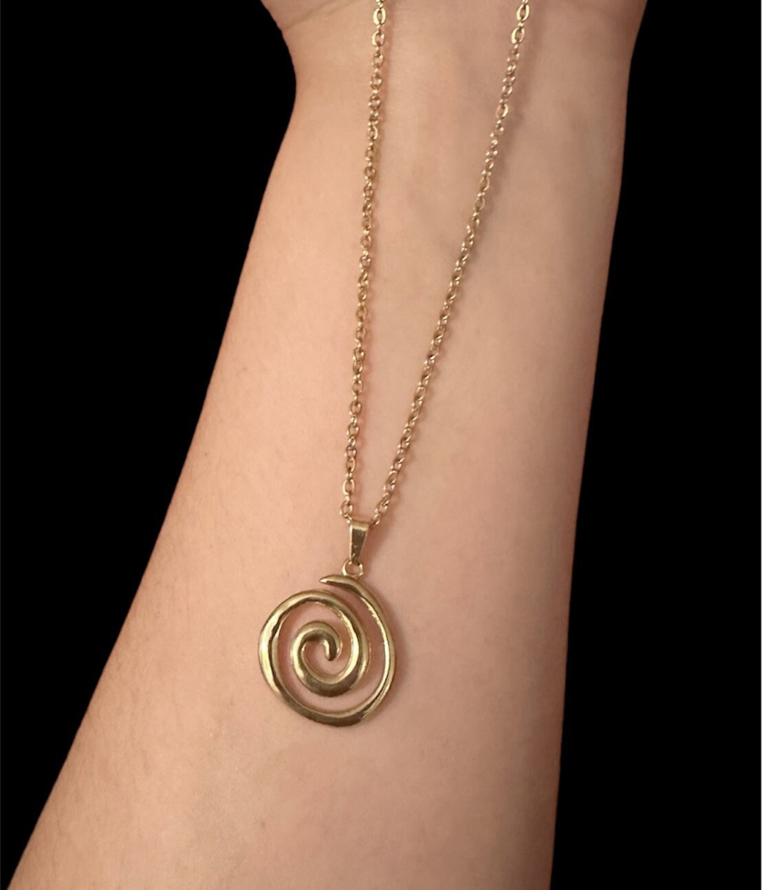 Spiral Swirl Pendant Necklace Chain Gold Tone Unisex Women Men Brand New