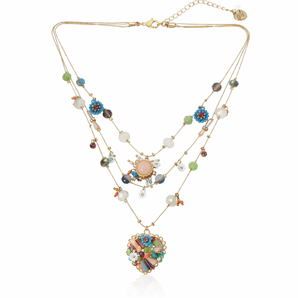 Betsey Johnson Layered Necklace Women Multicolor Charm Pendant Boho