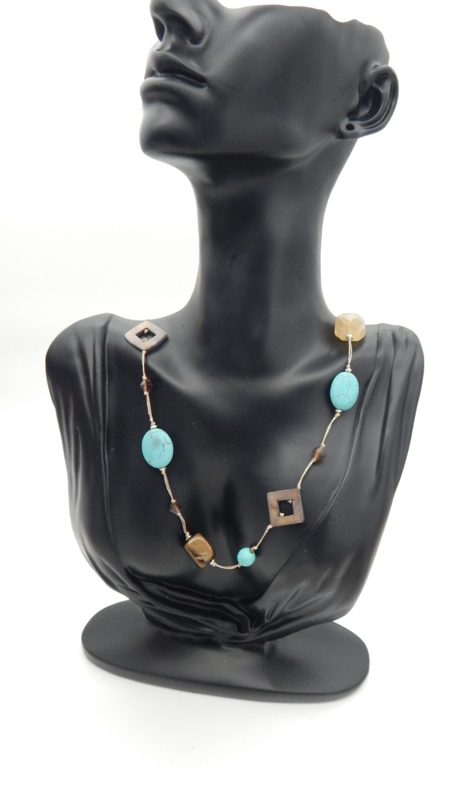 Premier Designs Promenade Necklace Tigers Eye Quartz Swarovski Bicone Prof Clean