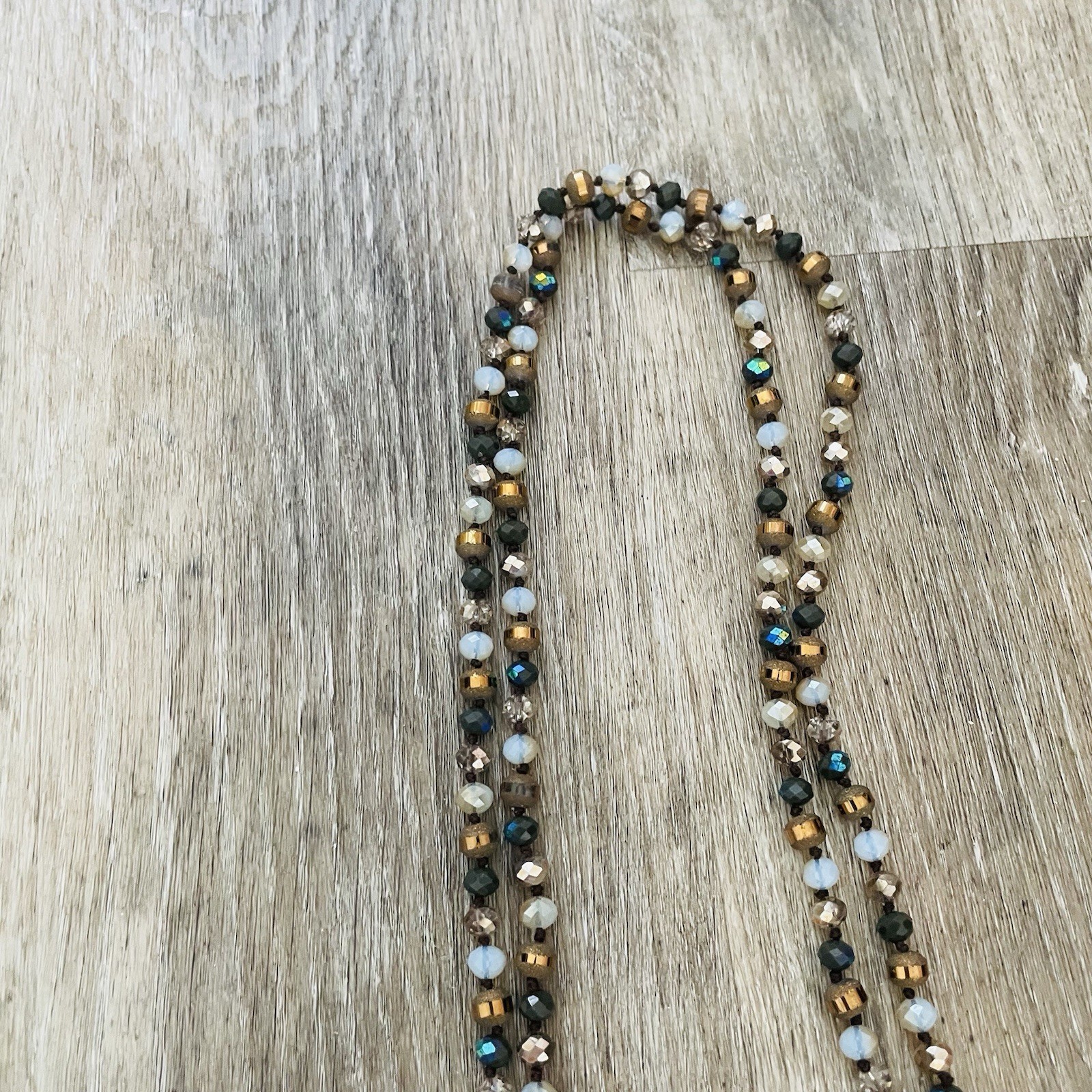 Multi-Strand Beaded Necklace in Gold, White & Black