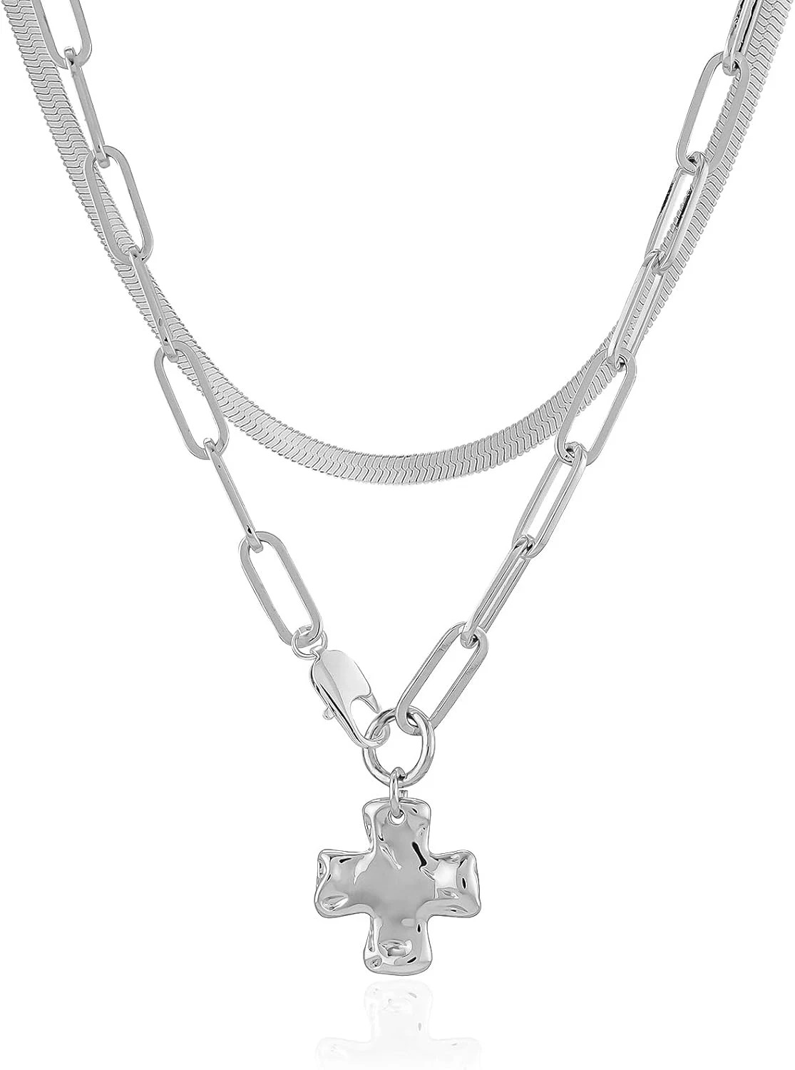 Chunky Cross Necklace for Women Trendy Gold Silver Layered Statement Cross Penda