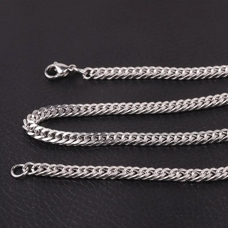 8Pcs Men’s Stainless Steel Necklace Set Cuban Twist Chain Father’s Day Gift