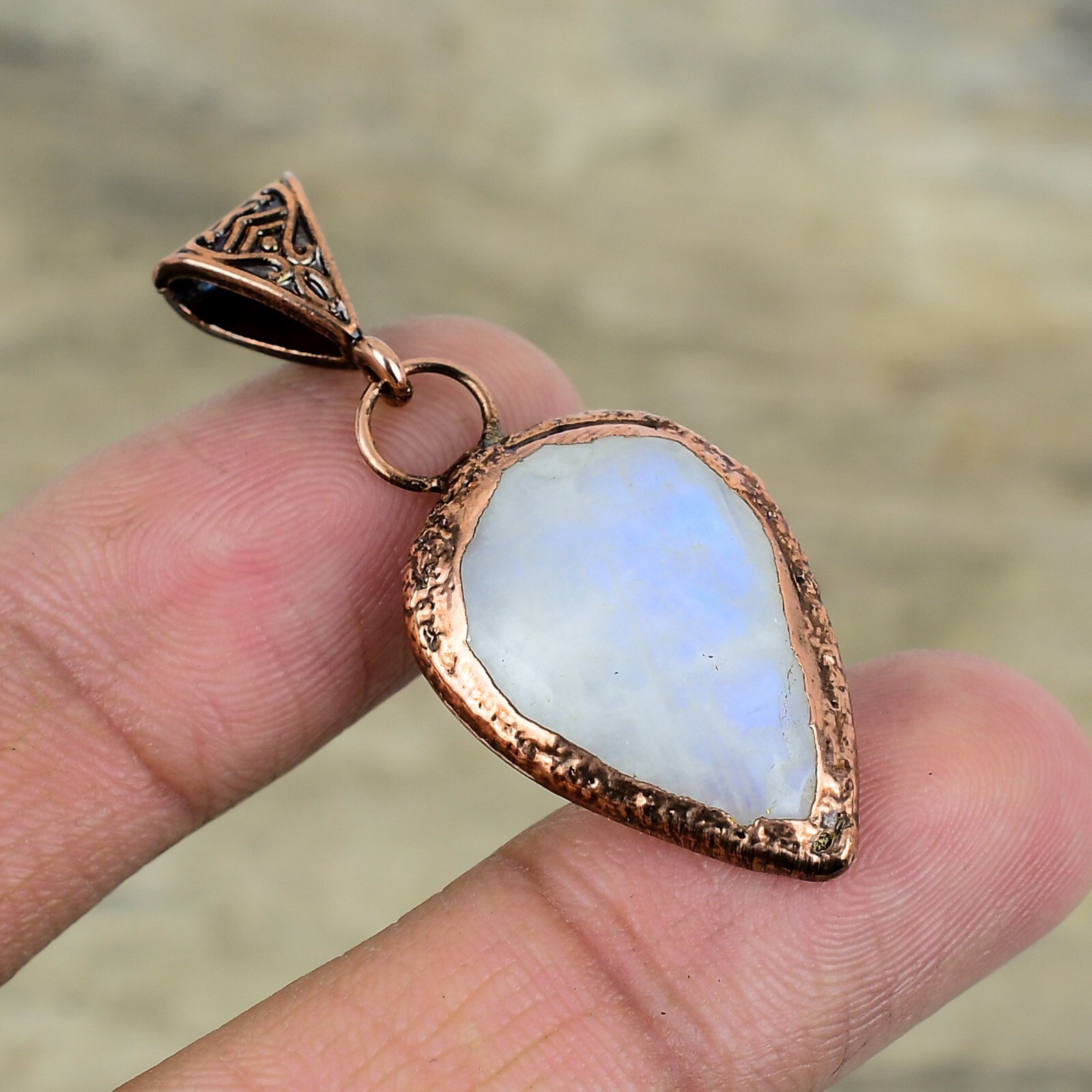 Womens day Sale Natural Rainbow Moonstone Electroformed Pendant Jewelry Copper