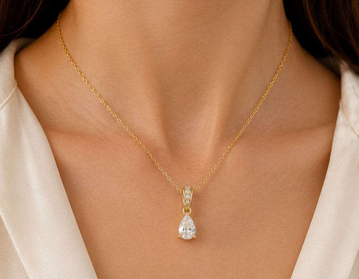 1Ct Pear Cut Simulated Diamond Solitaire Pendant Necklace 14K Yellow Gold Plated