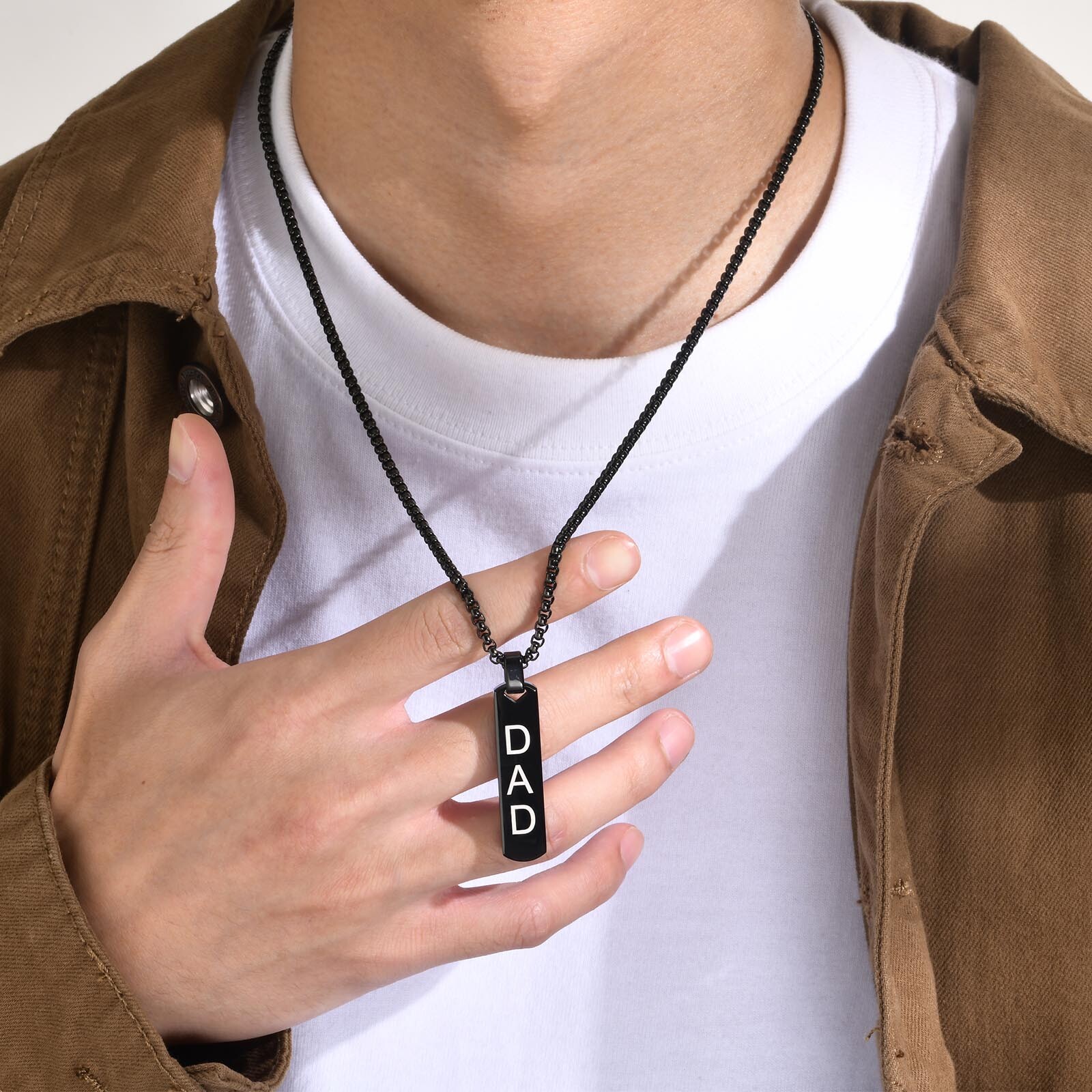 Vnox Personalized Bar Initial Necklaces for Men Boys Geometric Vertical Pendant