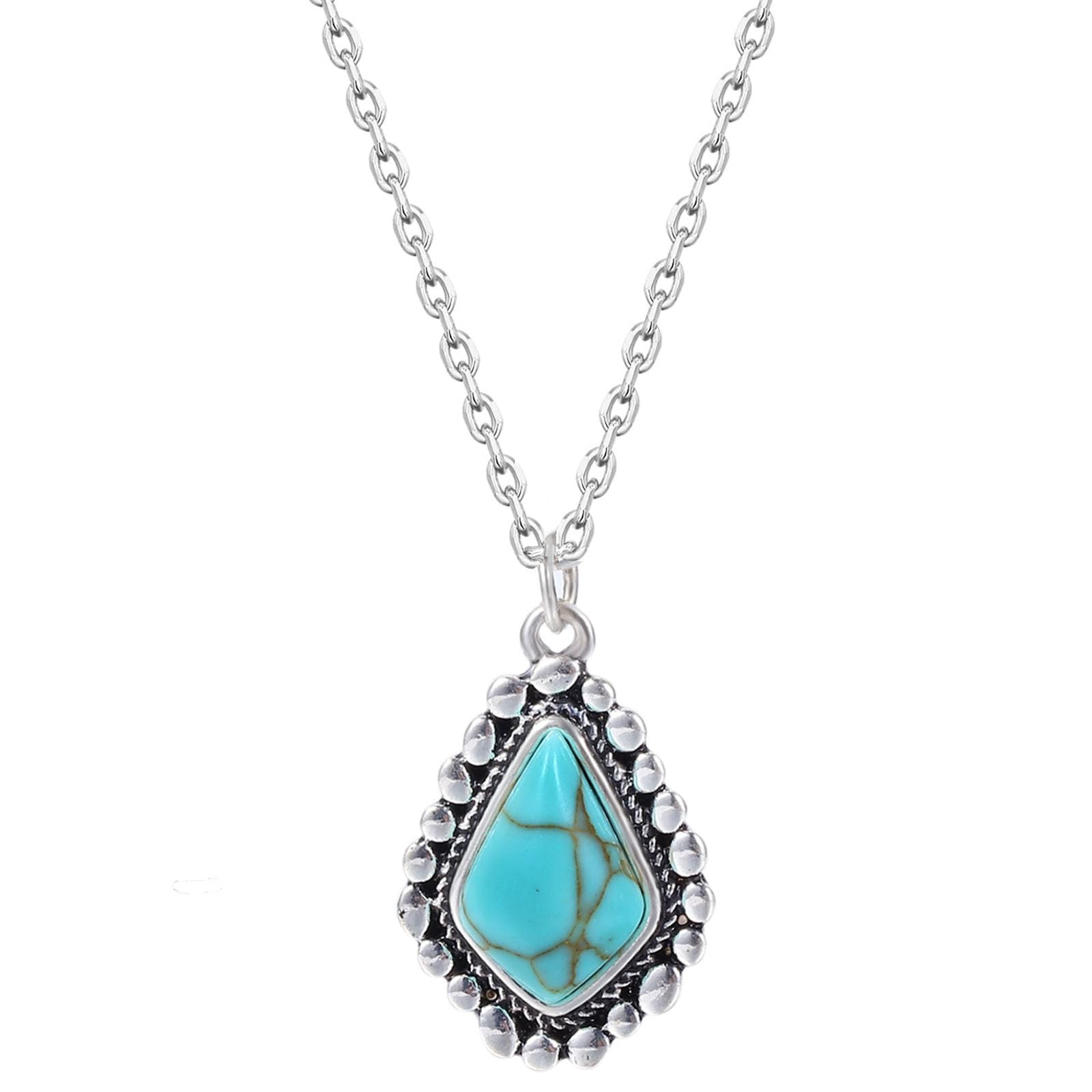 Turquoise Pendant Necklace for Women, 925 Sterling Silver Western Bohemian Ne…