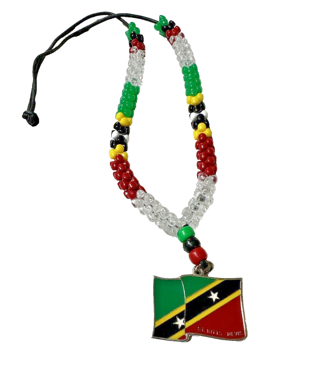 ST. KITTS NEVIS COLOR BEADED Necklace Pendant With 14” Beaded In Leather