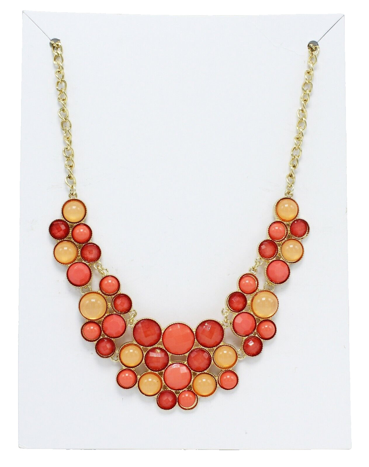 New Gold Statement Necklace with Orange & Peach Stones #N2399