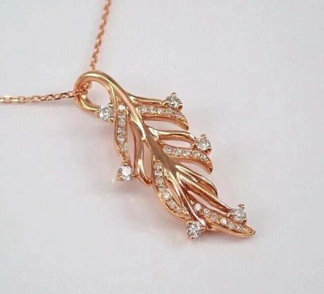 2Ct Round Cut Lab Created Diamond Women Leaf Shape Pendant 14k Rose Gold Plated