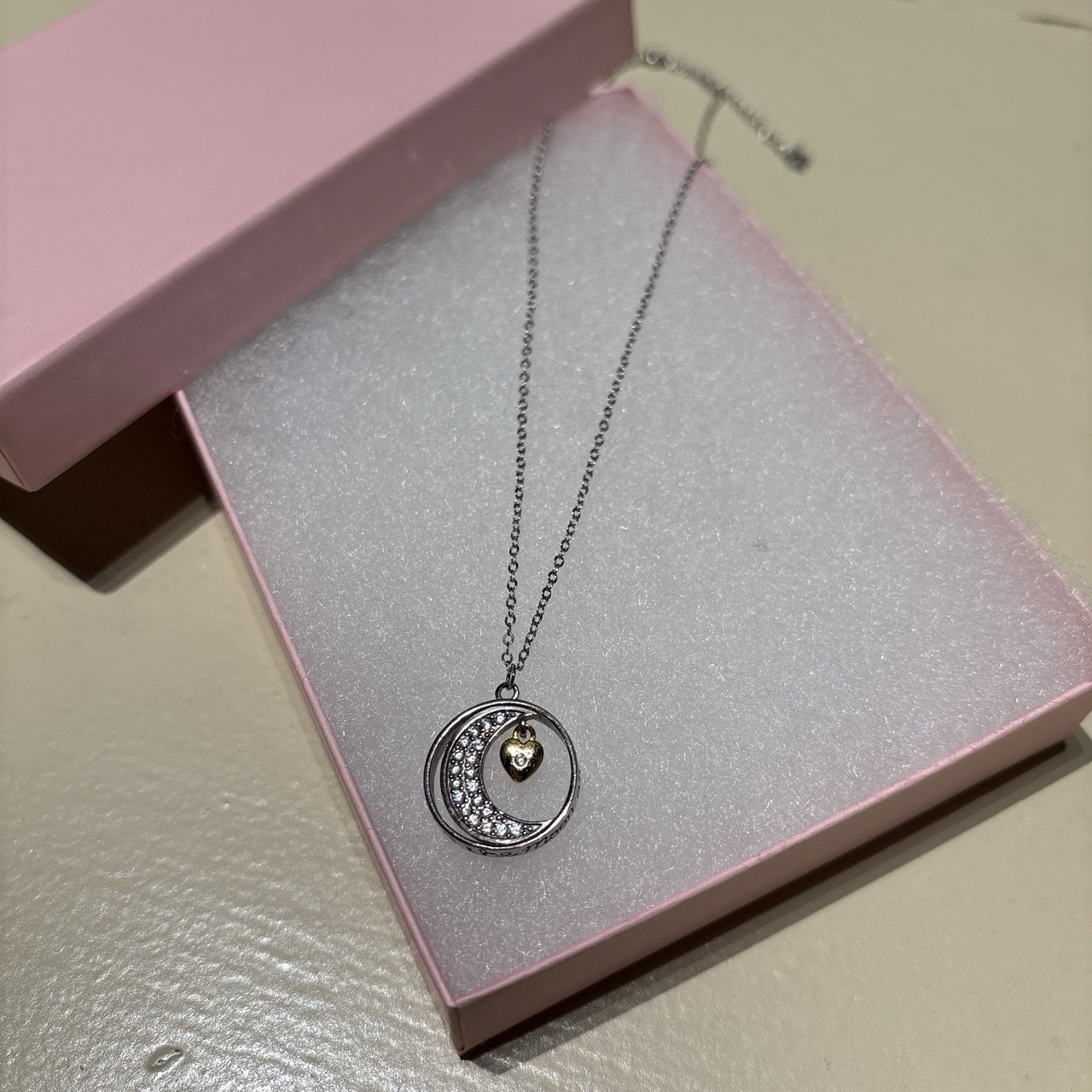 Sterling Silver 925 Cubic Zirconia Moon Necklace 17.5”