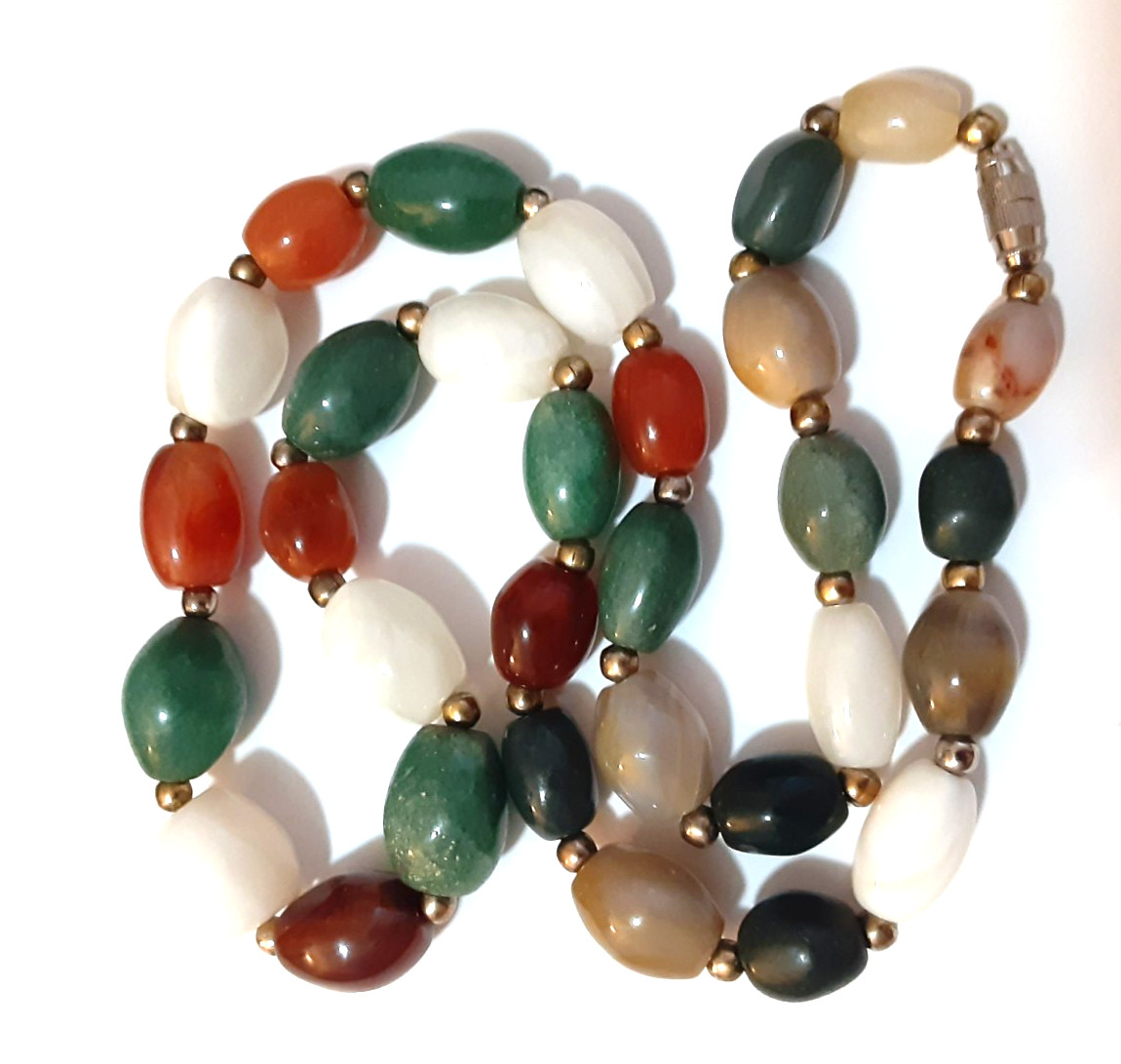 Vintage Carnelian Jade Agate Bead Necklace 10 to 16mm 25 inch