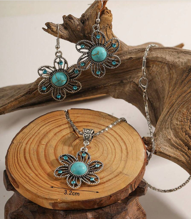 WESTERN-Earrings, 3pcs/Set Bohemian Vintage Howlite Turquoise