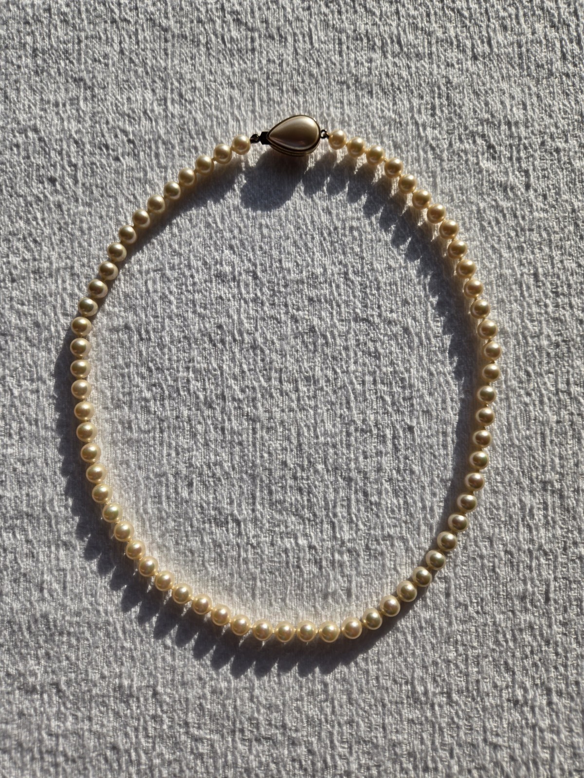 Vintage Cream Faux Pearl Strand Necklace 18″ Princess Slide Clasp Choker Bridal