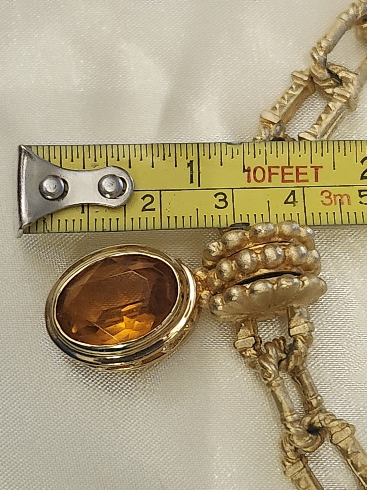 Beautiful Chocker Gold Tone Amber Stone Chain Necklace