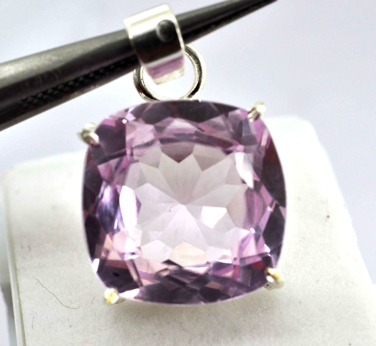 Natural 27.70 Ct Smoky Soft Pink Sapphire 925 Solid Silver Cushion Pendant Gem