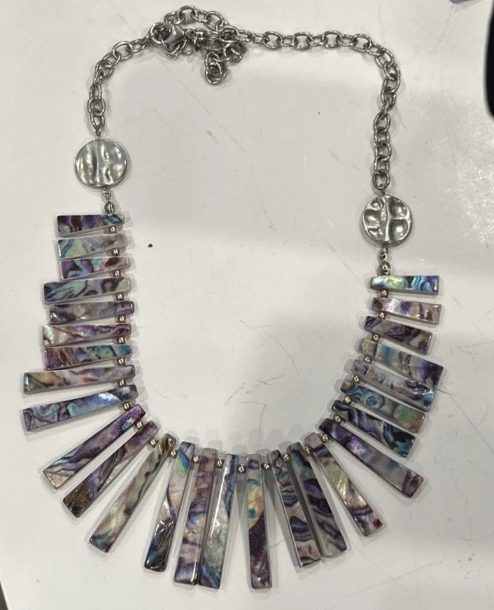 Charming Charlie Tassel Statement Necklace Silver Tone Pendant Art Deco Glam Bib