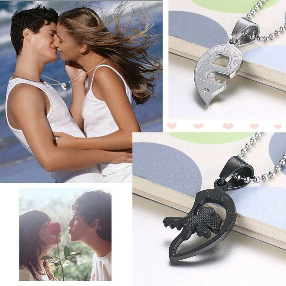 Couple Necklace Set Matching Love Heart Pendant I Love You His & Hers Necklaces
