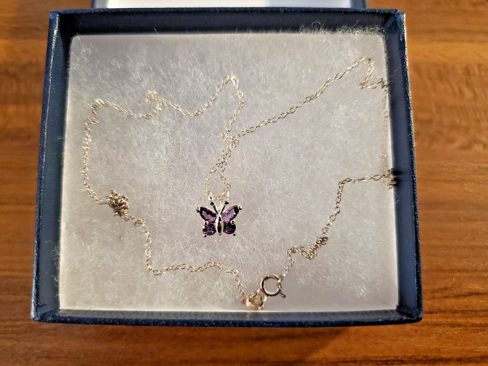 Silver Purple Gemstone Butterfly Necklace