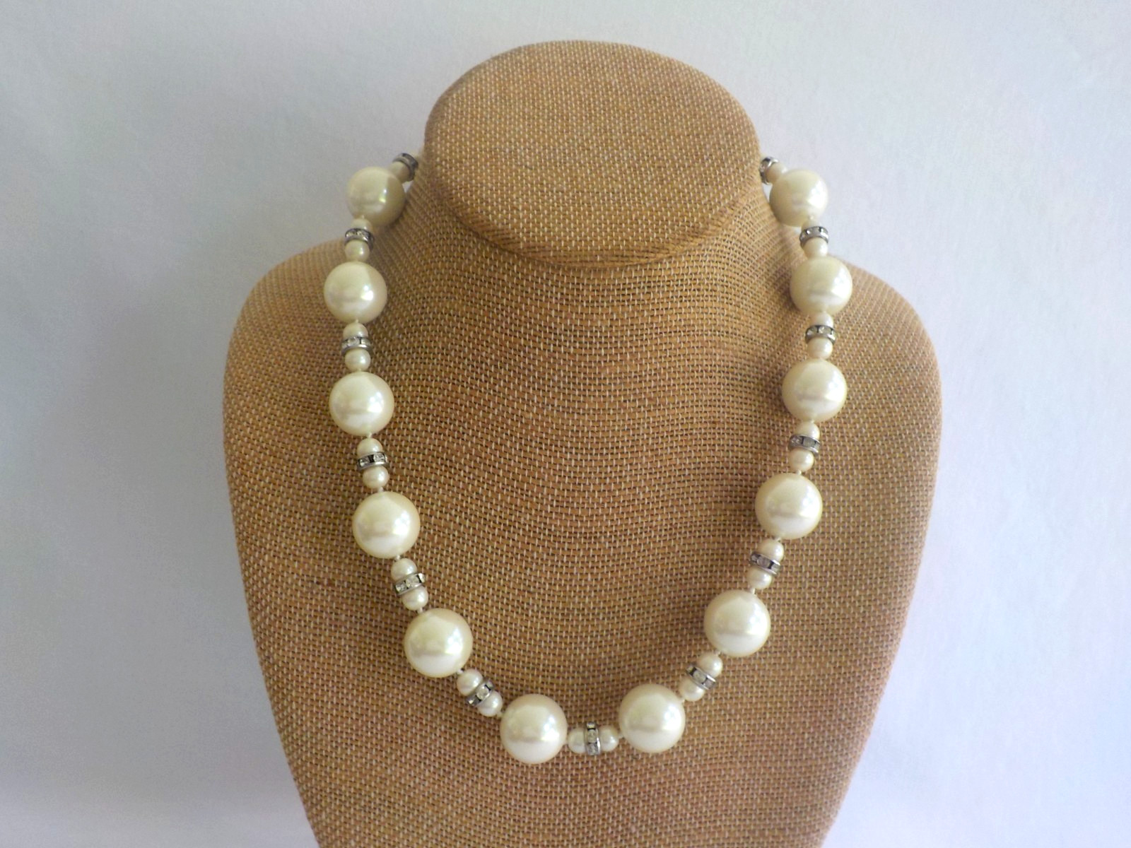 Charter Club Faux Pearl Necklace Glass Plastic Silver Tone Metal Round Bead