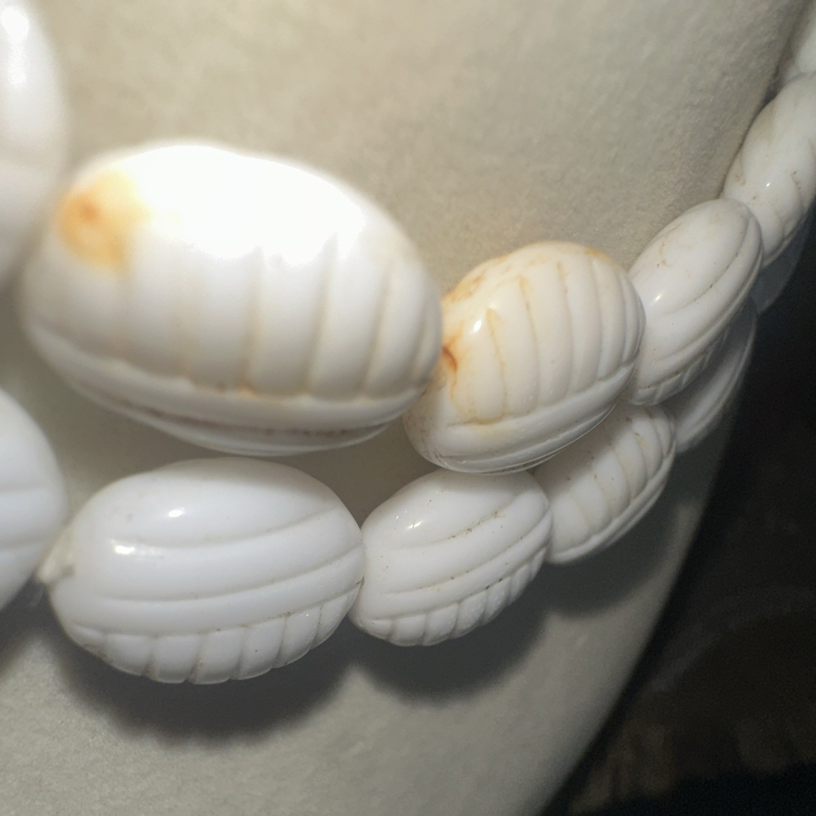 White Plastic Double Strand Oval Beaded Statement Necklace, No Stone