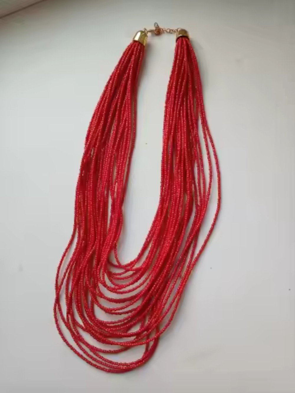 Multi Layer Red Beaded Bib Choker Necklace Chunky Boho Chic Statement Jewelry