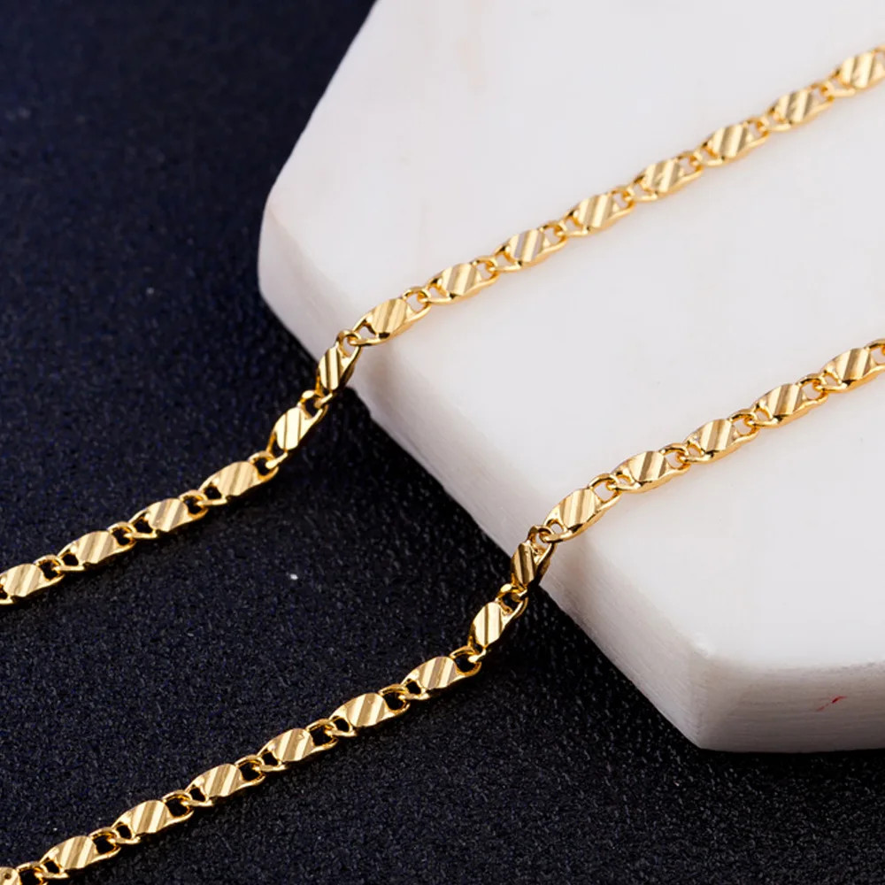 Fashion 18k Gold Necklace 2MM 16/18/20/22/24/26/28/30 Inch Side Chain Necklace F